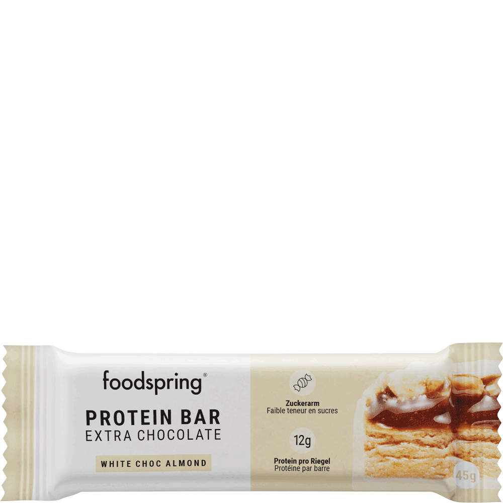 Bild: foodspring Protein Bar Extra Chocolate White Choc Almond 