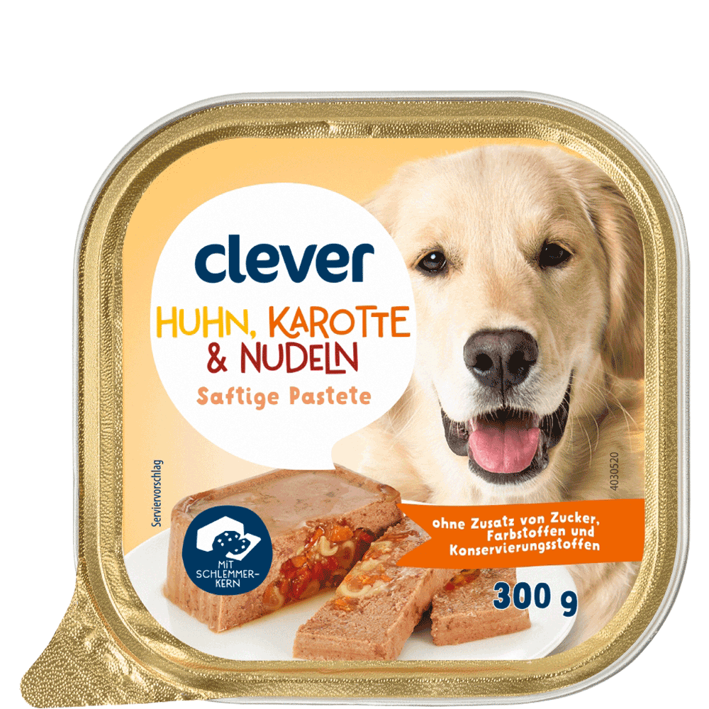 Bild: clever Saftige Pastete mit Huhn, Karotte + Nudeln Hundefutter 