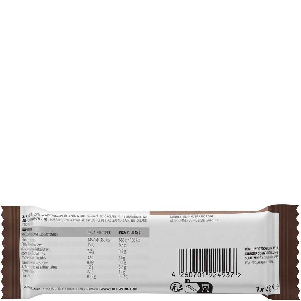 Bild: foodspring Portein Bar Extra Chocolate Double Choc Cashew 