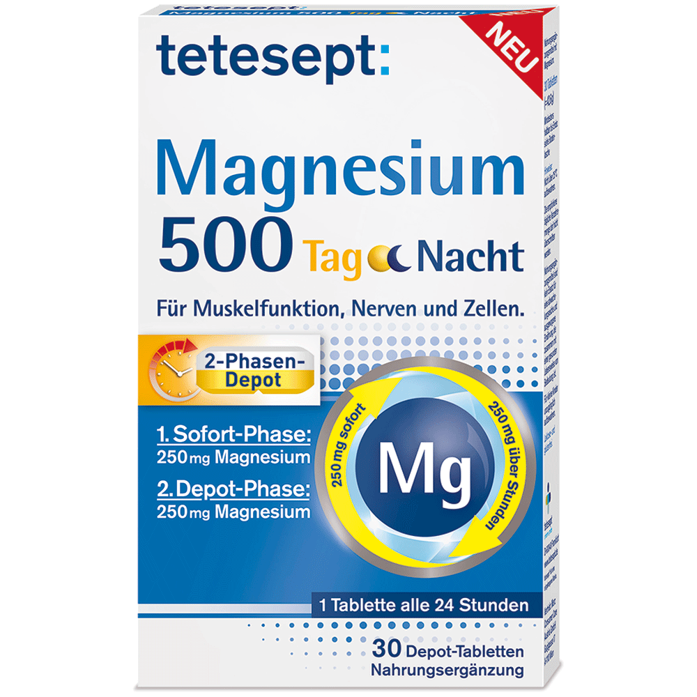 Bild: tetesept: Magnesium 500 Tag Nacht Depot-Tabletten 