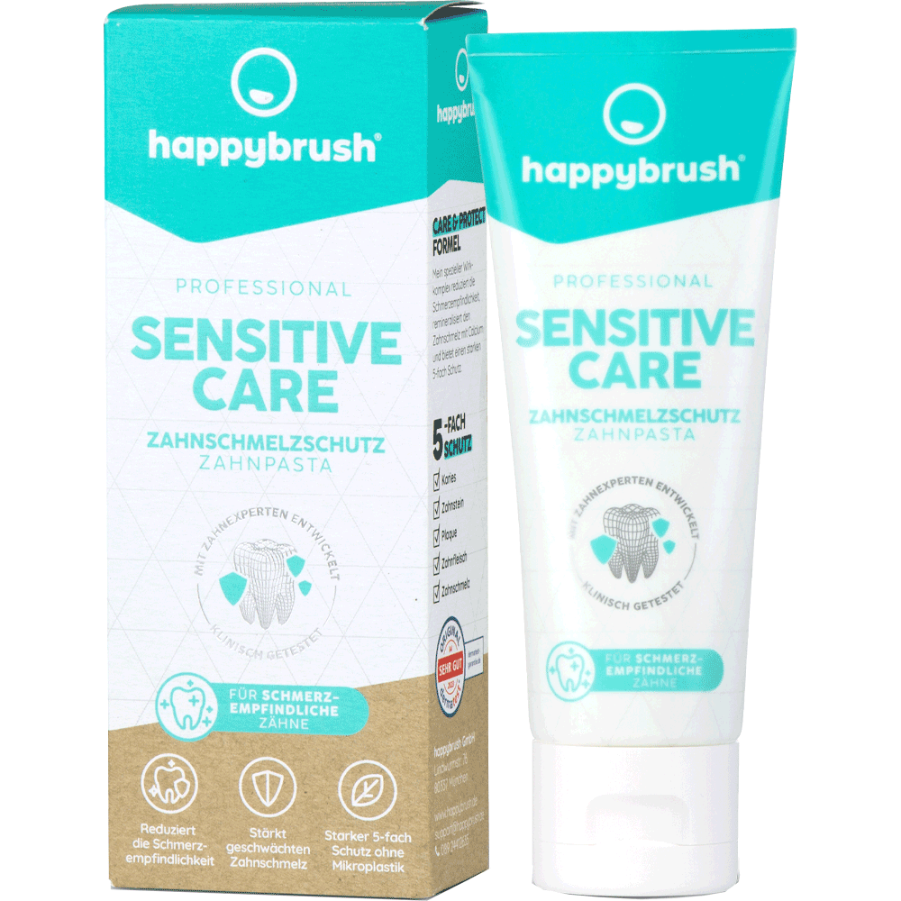 Bild: happybrush Zahnpasta Sensitive Care Zahnschmelzschutz 