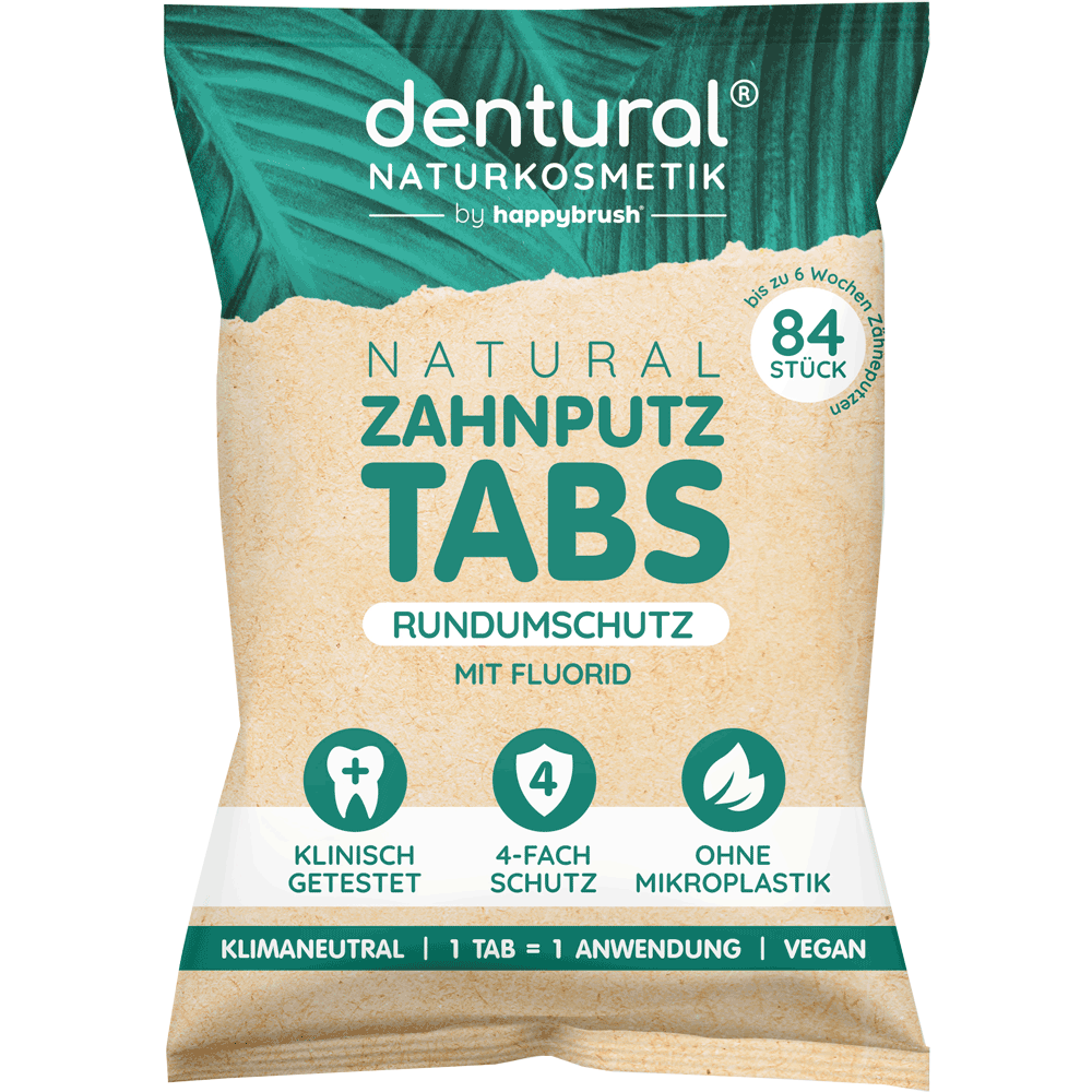 Bild: happybrush dentural Natural Zahnputztabs mit Fluorid 
