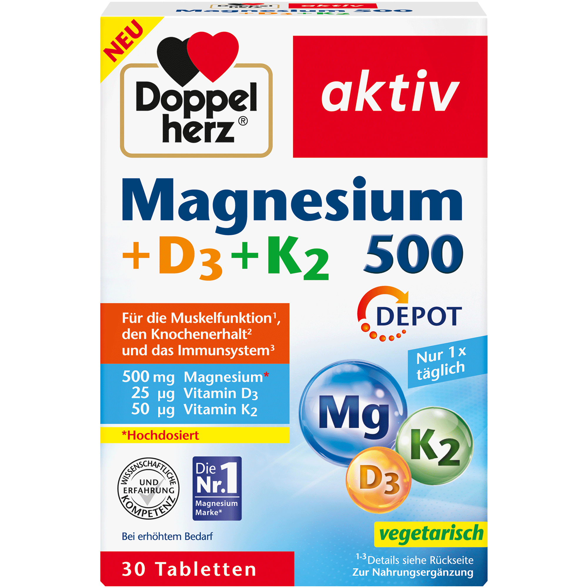 Bild: DOPPELHERZ Magnesium 500+D3+K2 Depot 