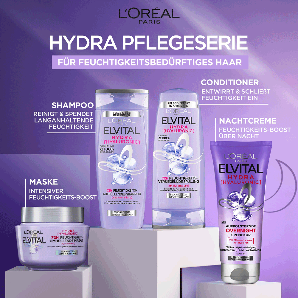 L'Oréal Elvital Hydra Hyaluronic Pure Serum – Spendet Trockenem Haar Intensiv Feuchtigkeit Mit Hyaluron & Salicylsäure, 102 Ml