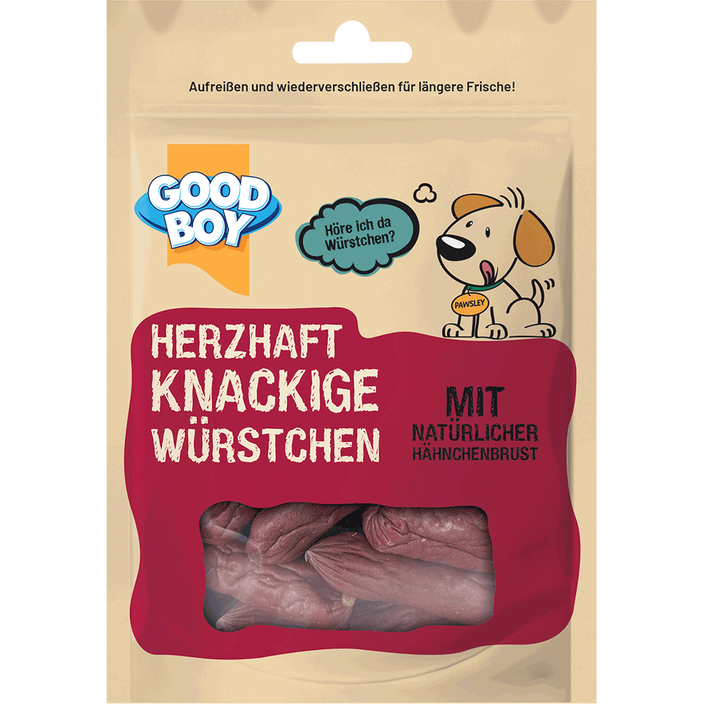 Bild: GOOD BOY Herzhaft Knackige Würstchen mit Hähnchenbrust