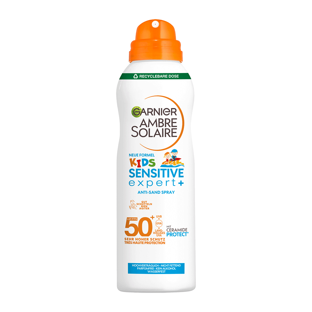 Bild: GARNIER AMBRE SOLAIRE Kids Sensitive expert+ Anti-Sand Spray LSF 50+