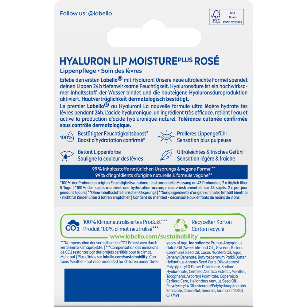 Bild: NIVEA Lippenpflegestift Hyaluron Lip Moisture Plus Rosé