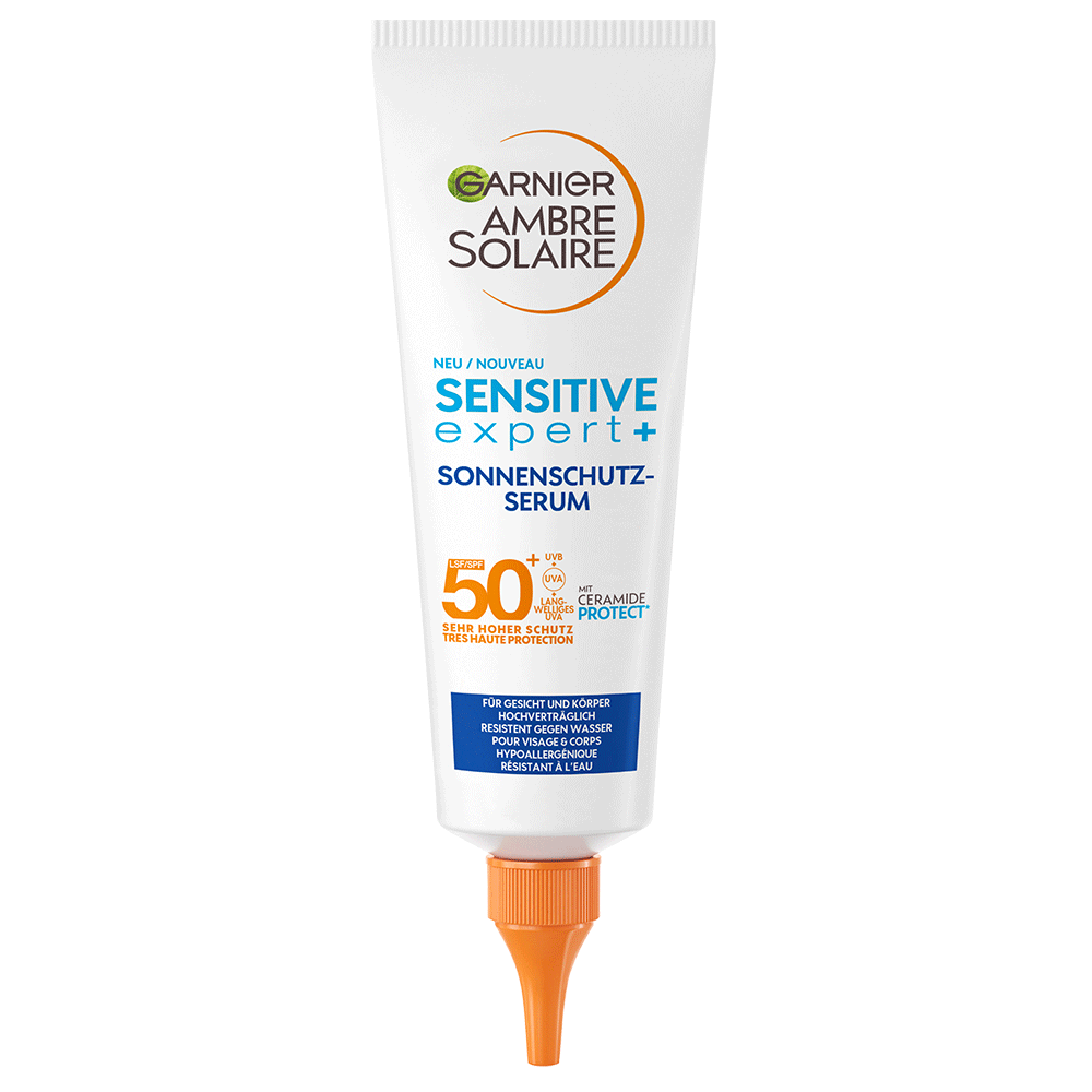 Bild: GARNIER AMBRE SOLAIRE Sensitive expert+ Sonnenschutz-Serum LSF 50+