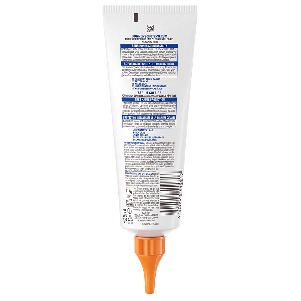 Bild: GARNIER AMBRE SOLAIRE Sensitive expert+ Sonnenschutz-Serum LSF 50+