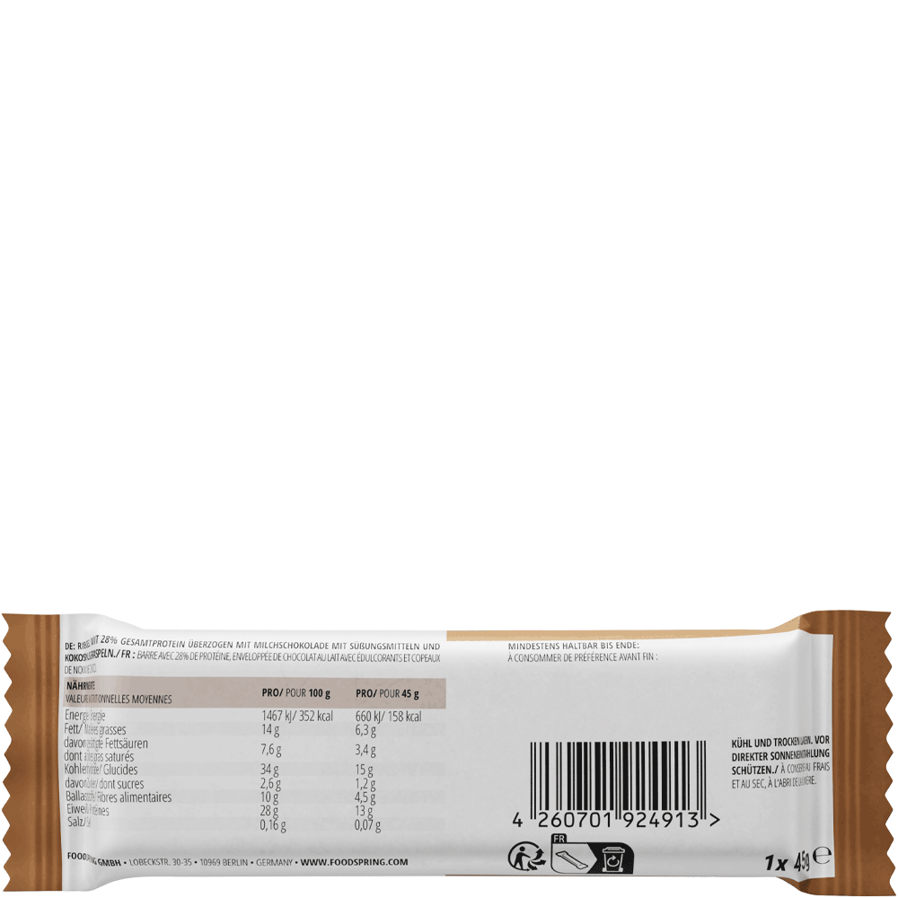 Bild: foodspring Protein Bar Extra Chocolate Crispy Coconut