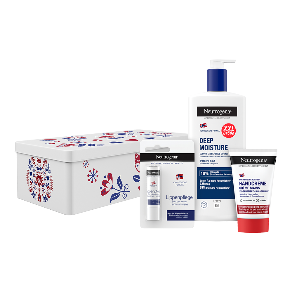 Bild: Neutrogena Geschenkset Lippenpflege, Bodylotion und Handcreme
