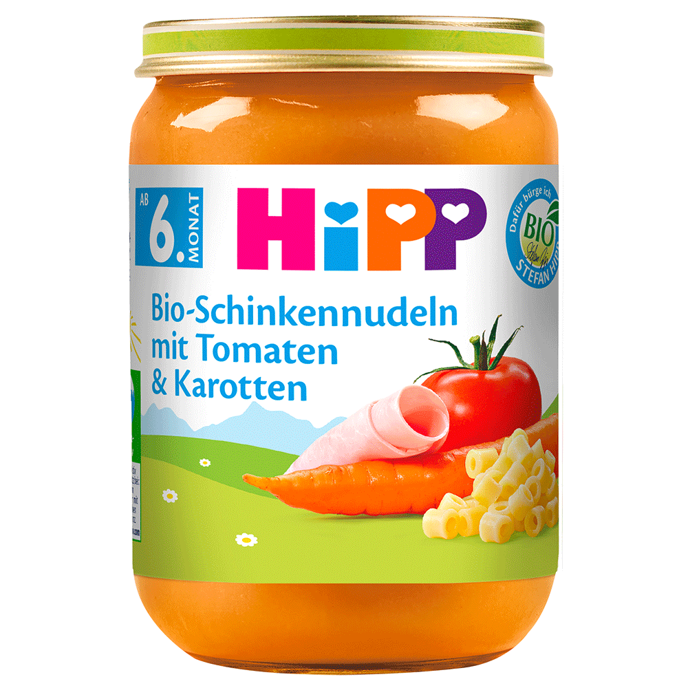 Bild: HiPP Bio-Schinkennudeln mit Tomaten und Karotten