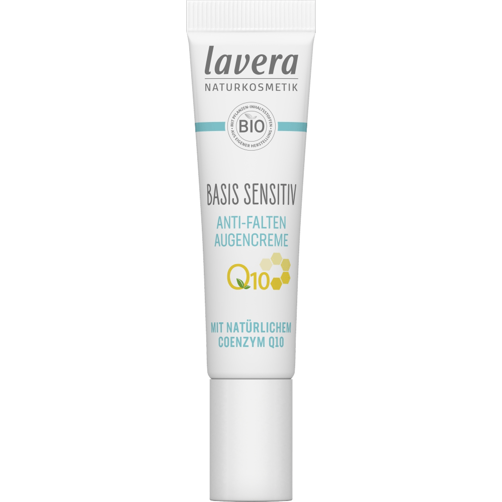 Bild: lavera Basis Sensitiv Anti-Falten Augencreme Coenzym Q10, Bio-Malve & Bio-Sheabutter