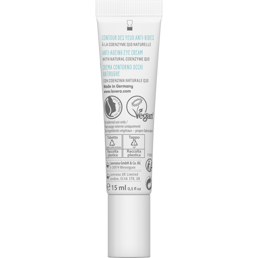 Bild: lavera Basis Sensitiv Anti-Falten Augencreme Coenzym Q10, Bio-Malve & Bio-Sheabutter