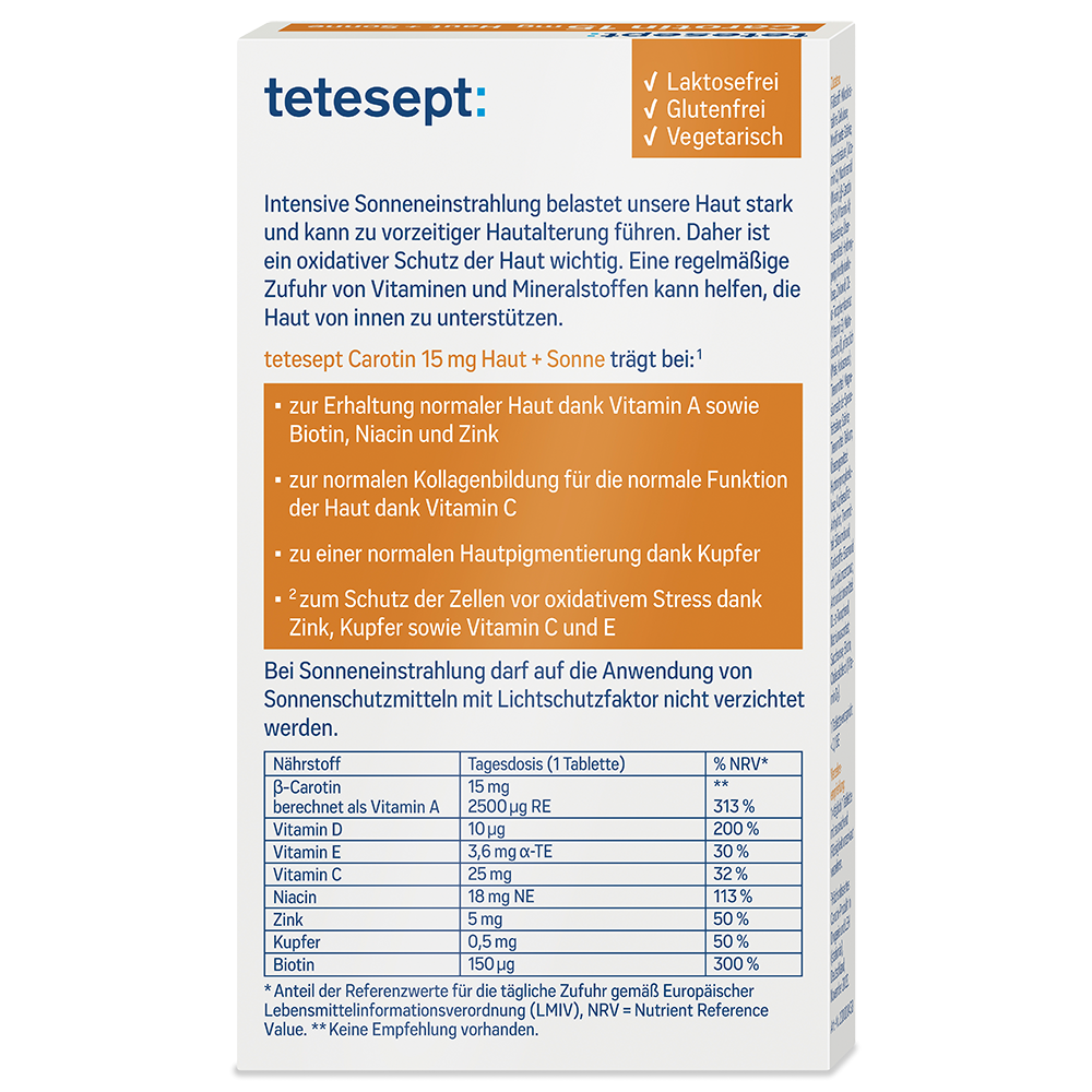 Bild: tetesept: Carotin 15mg Haut + Sonne Tabletten