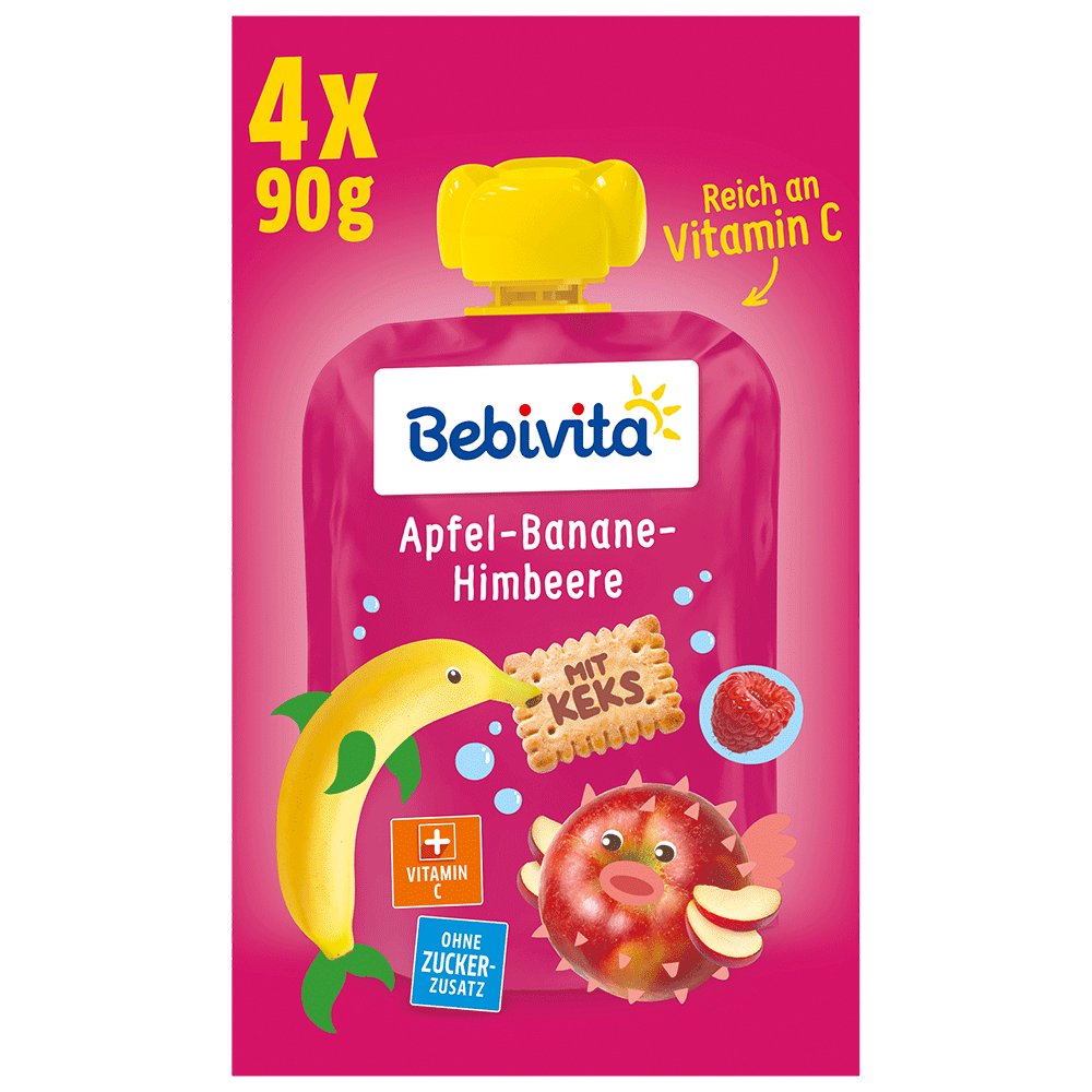 Bild: Bebivita Quetschie Apfel Banane Himbeere mit Keks