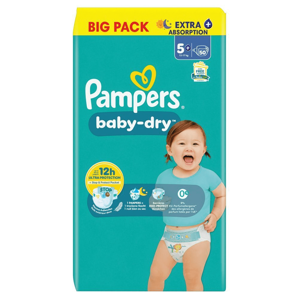 Bild: Pampers Baby-Dry Größe 5+, 12kg-17kg, Big Pack