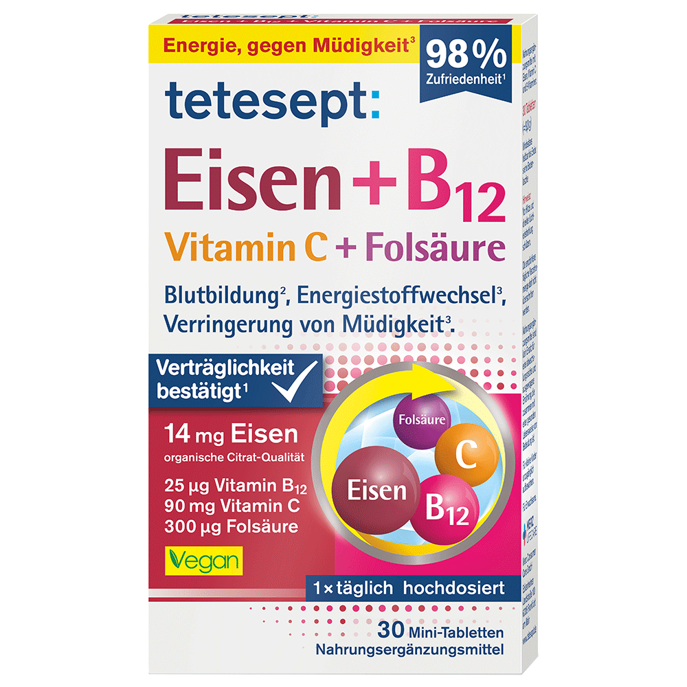 Bild: tetesept: Eisen + B12, Vitamin C + Folsäure