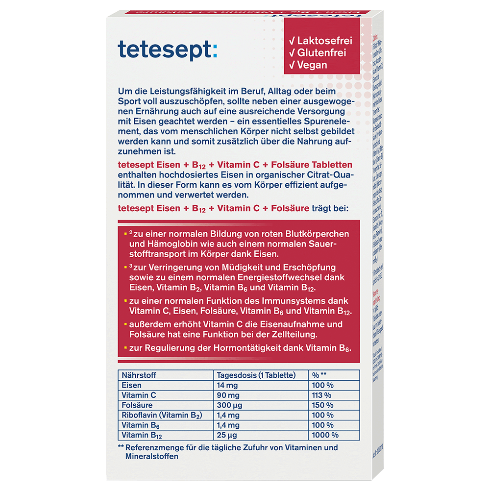 Bild: tetesept: Eisen + B12, Vitamin C + Folsäure