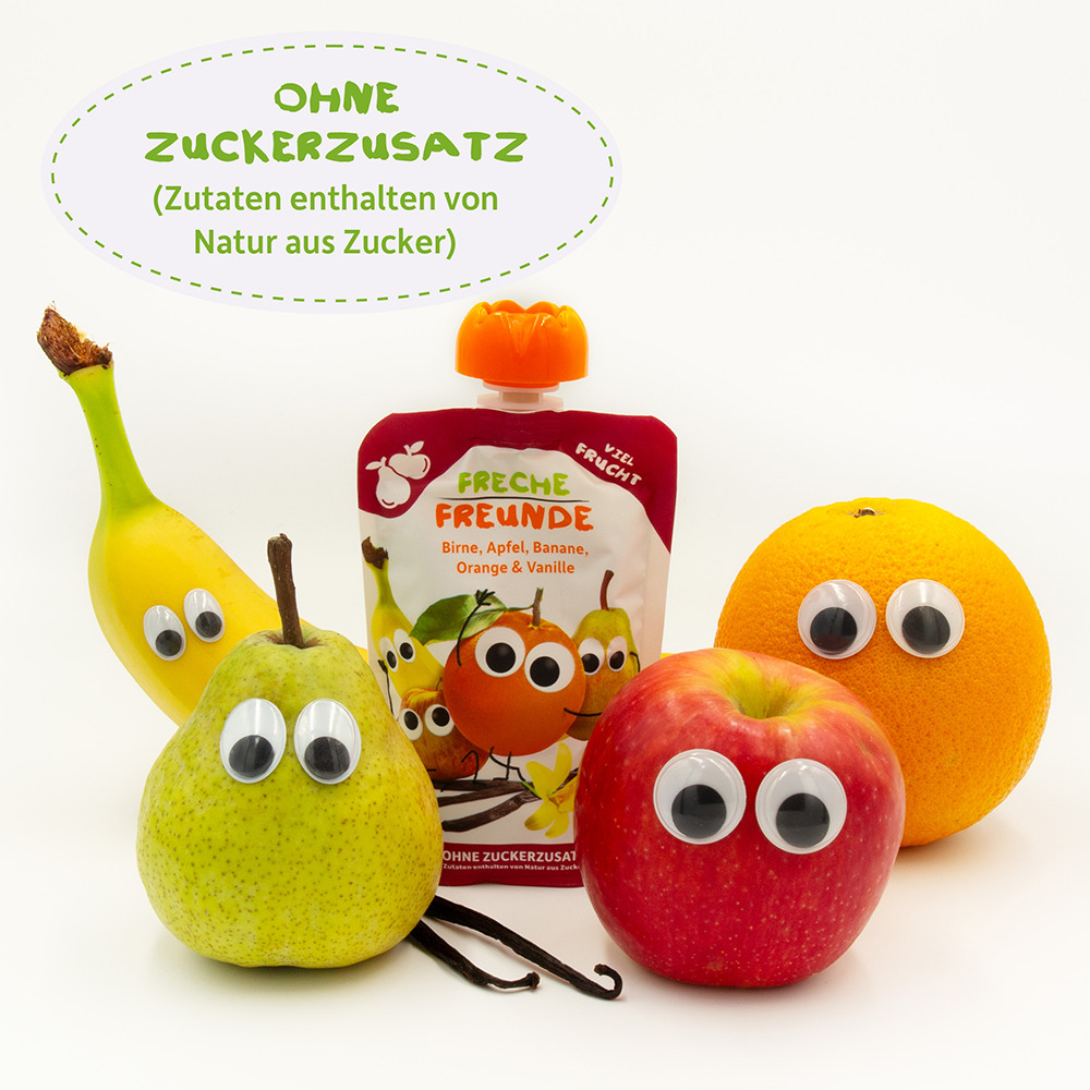 Bild: Freche Freunde Quetschie Birne, Apfel, Banane, Orange und Vanille 