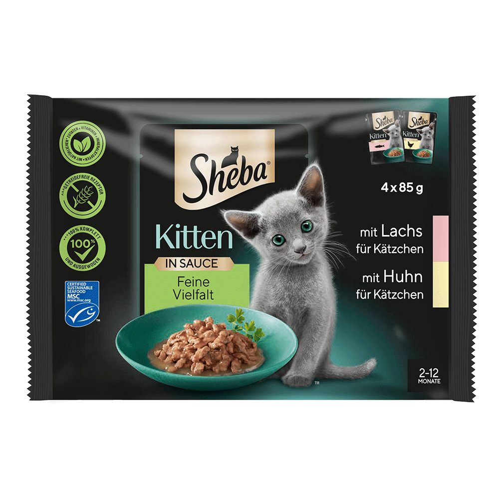 Bild: Sheba Kitten in Sauce Feine Vielfalt mit Lachs und Huhn
