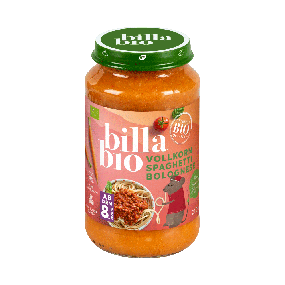 Bild: Billa Bio Gläschen Vollkorn Spaghetti Bolognese