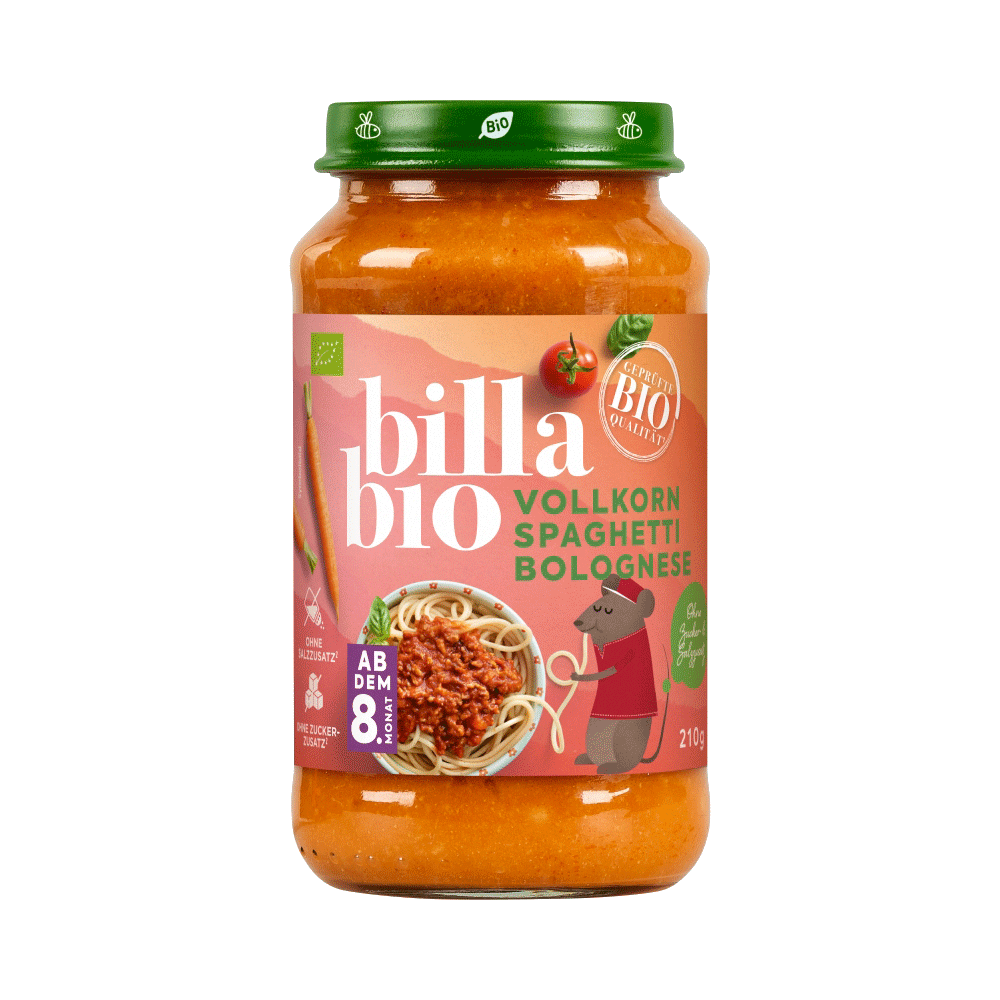 Bild: Billa Bio Gläschen Vollkorn Spaghetti Bolognese