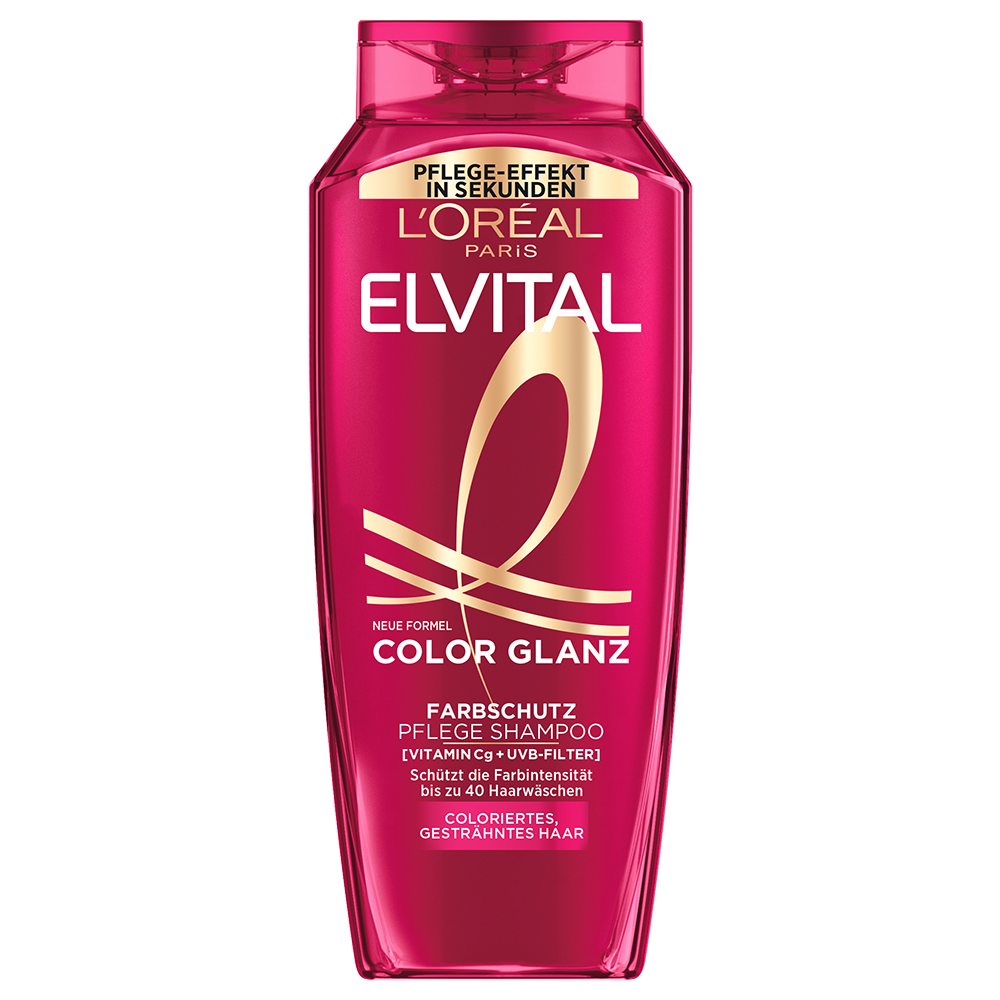 Bild: L'ORÉAL PARIS ELVITAL Color Glanz Pflege Farbschutz Shampoo & Spülung