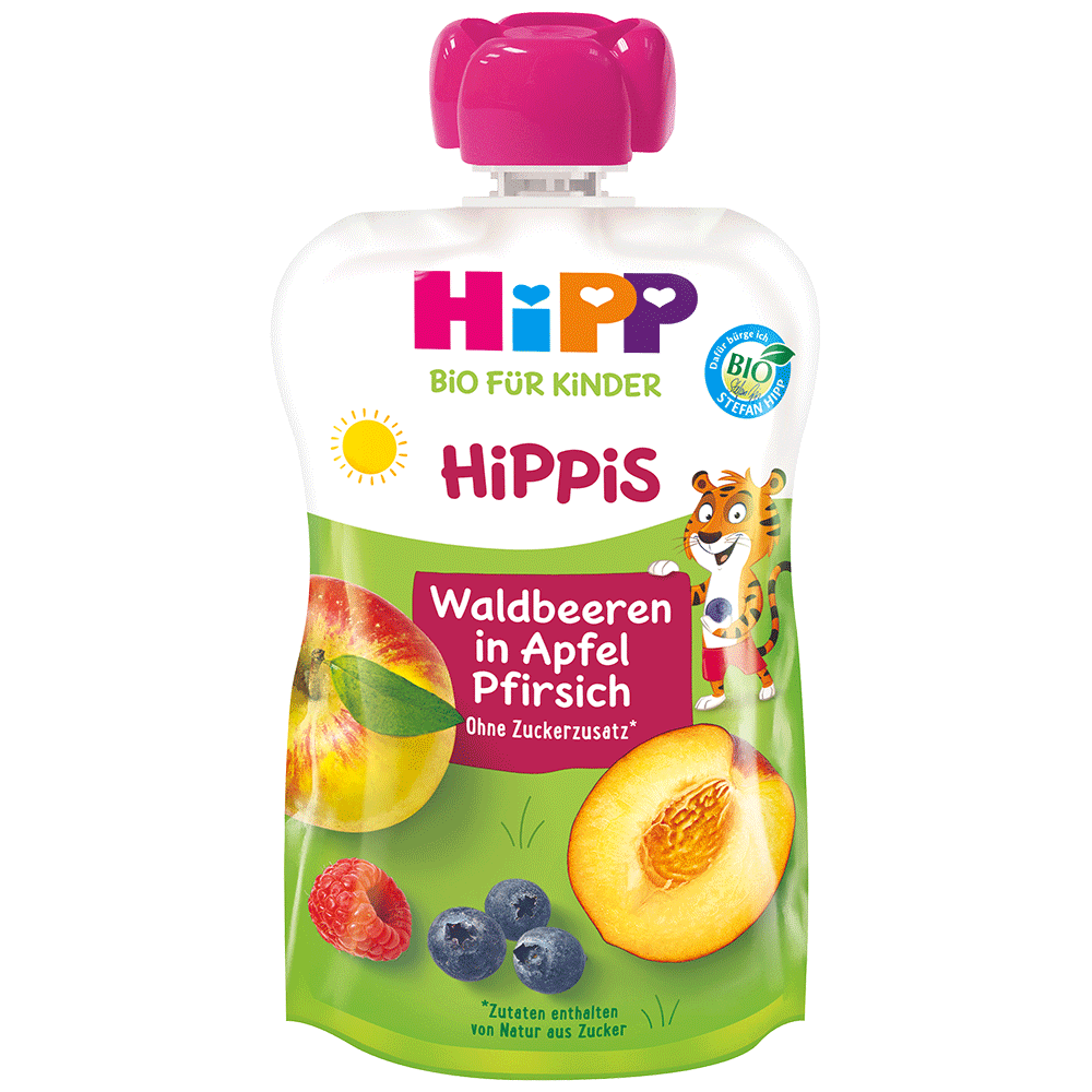 Bild: HiPP Hippis Quetschie Waldbeeren in Apfel Pfirsich