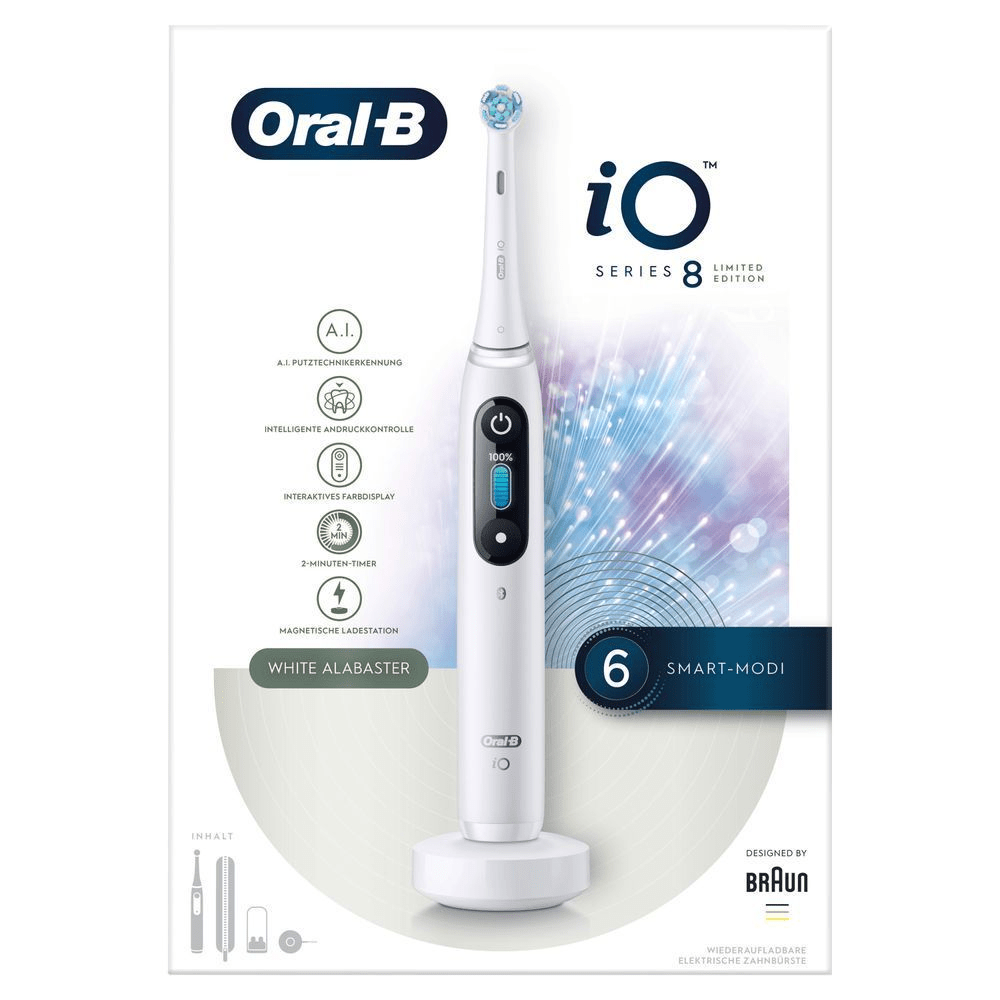 Bild: Oral-B iO 8 Limited Edition Elektrische Zahnbürste, White Slabaster