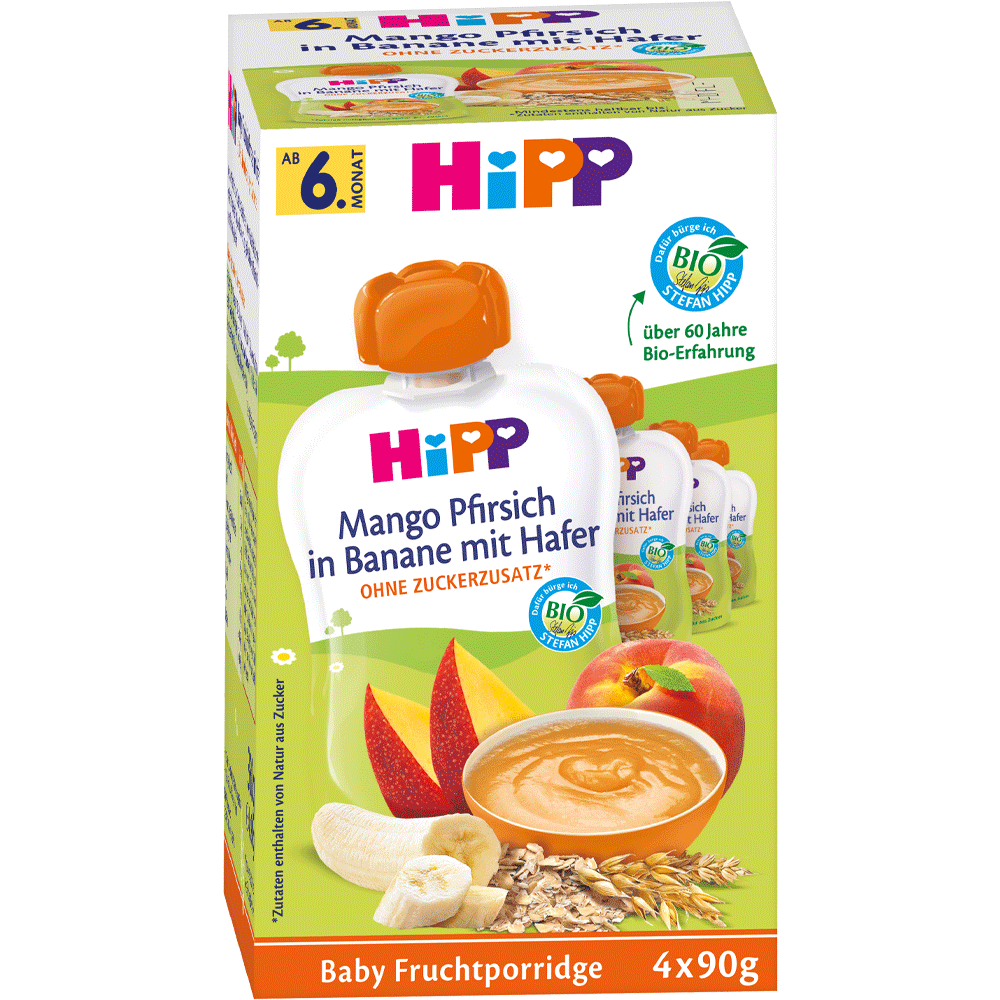 Bild: HiPP Frucht-Porridge Mango-Pfirsich in Banane mit Hafer