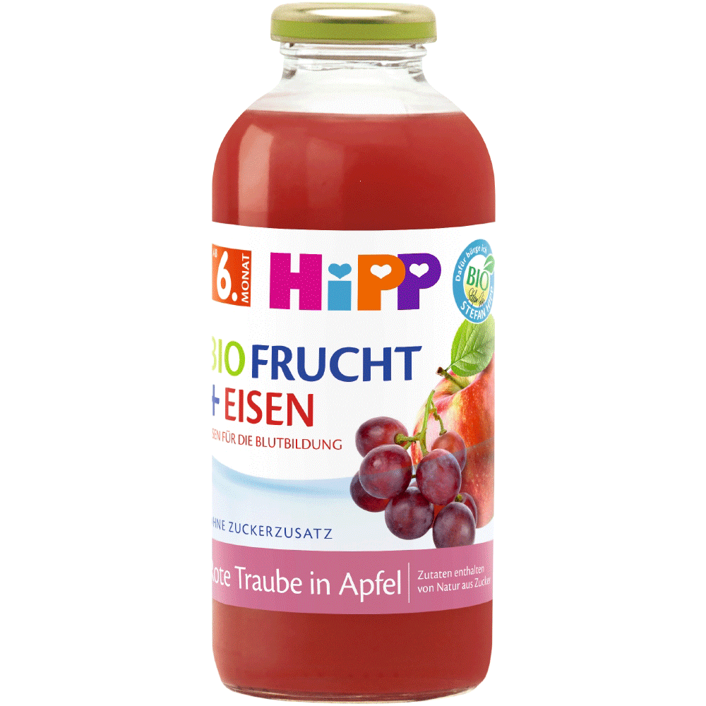 Bild: HiPP Bio Frucht + Eisen Rote Traube in Apfel