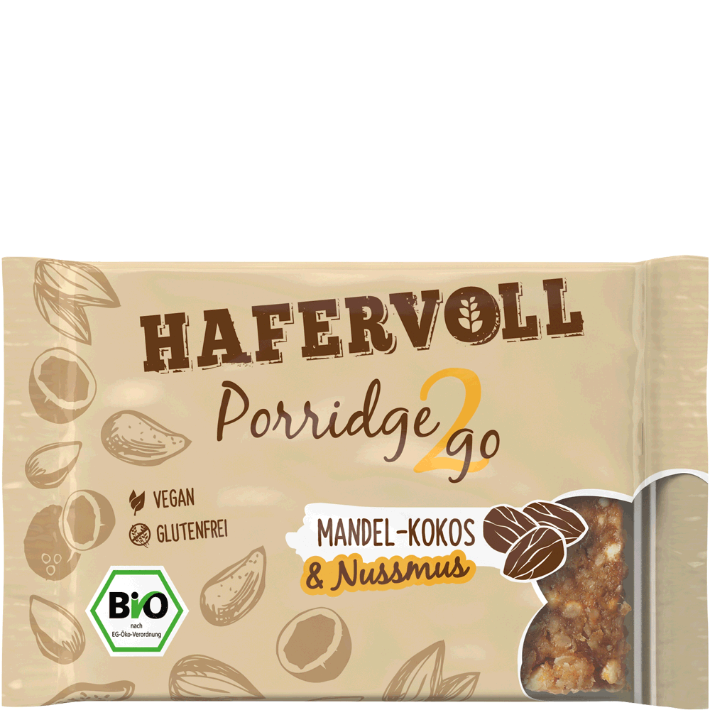 Bild: HAFERVOLL Bio Porridge2go Mandel-Kokos