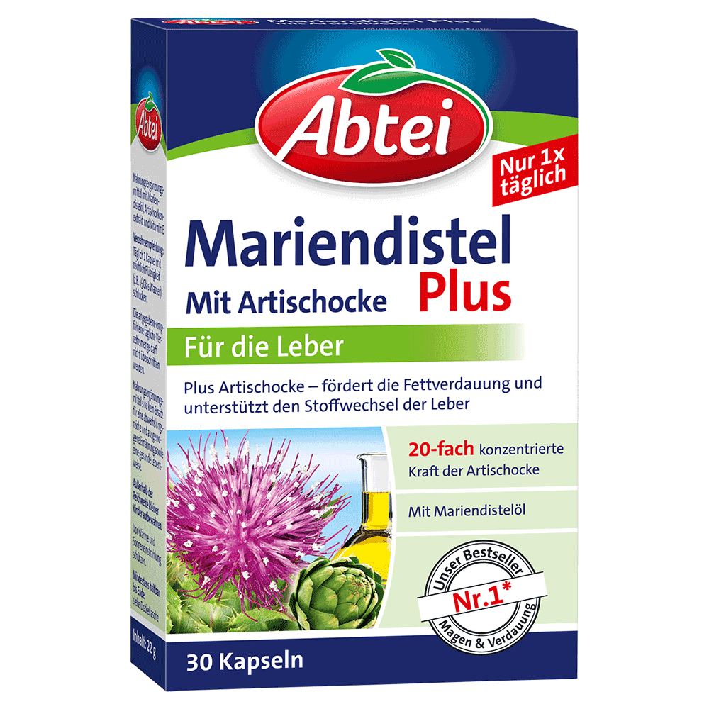 Bild: Abtei Mariendistelöl Plus mit Artischocke Kapseln