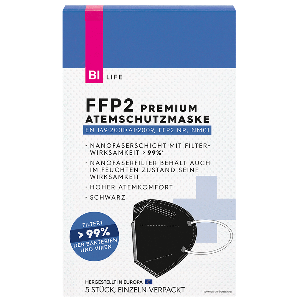 Bild: BI LIFE FFP2 Masken schwarz, 5er Pack