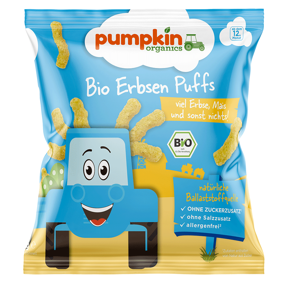 Bild: pumpkin organics Bio Erbsen Puffs