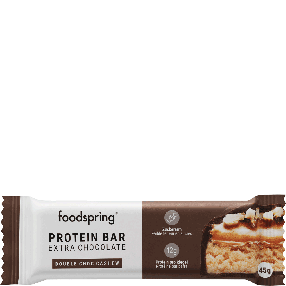 Bild: foodspring Portein Bar Extra Chocolate Double Choc Cashew