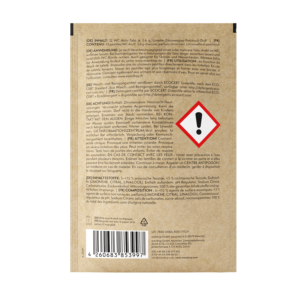 Bild: Everdrop WC Aktiv Tabs Limette Zitronengras Patchouli