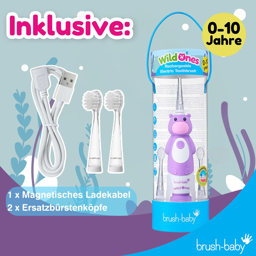 Bild: brush-baby Wild Ones Wiederaufladbare Elektrische Zahnbürste Holly Hippo