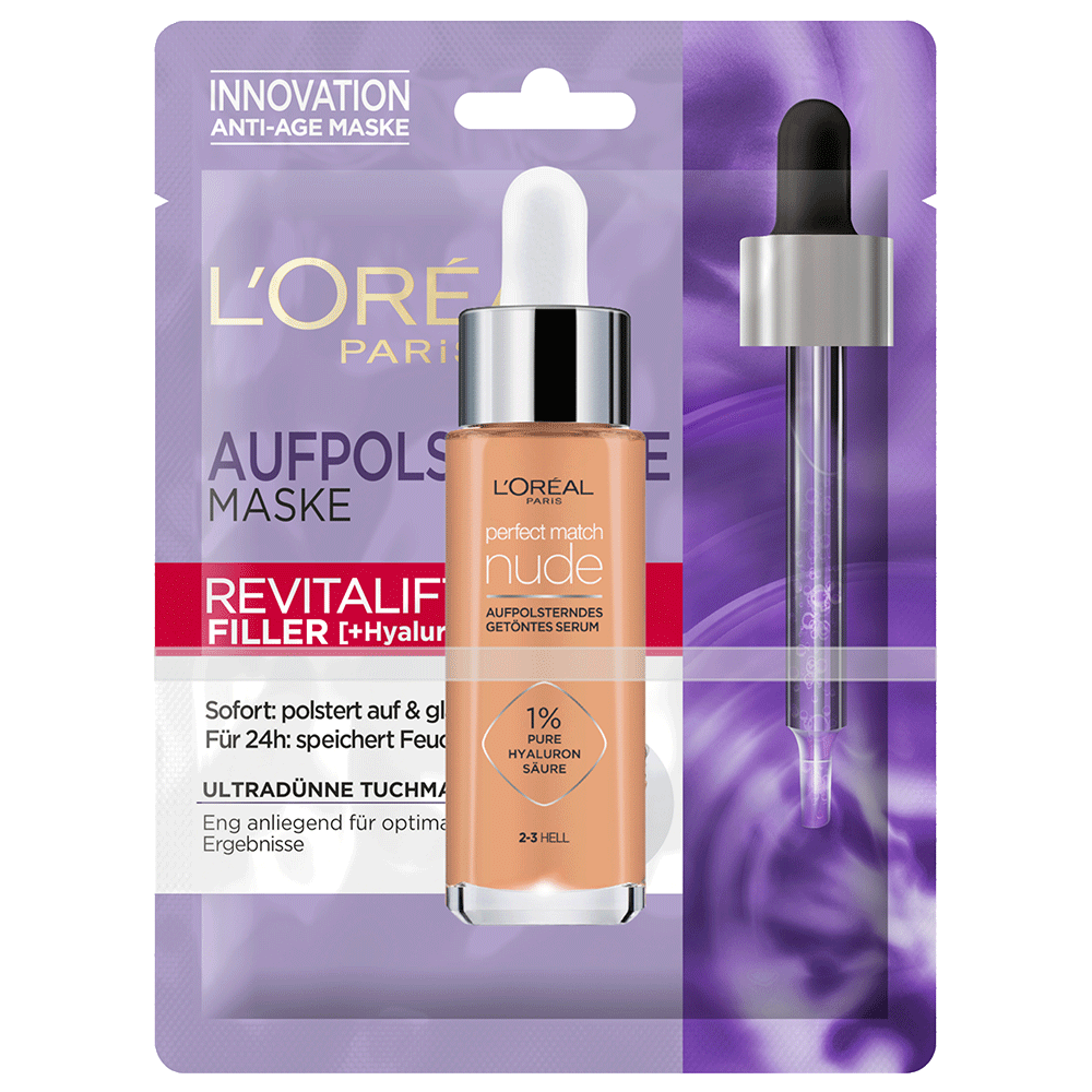 Bild: L'ORÉAL PARIS Set Revitalift Filler Tuchmaske + Perfect Match Nude getöntes Serum hell