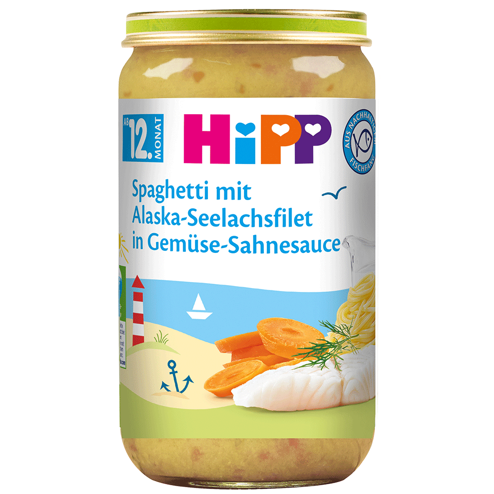Bild: HiPP Spaghetti mit Alaska Seelachsfilet in Gemüse Sahnesauce