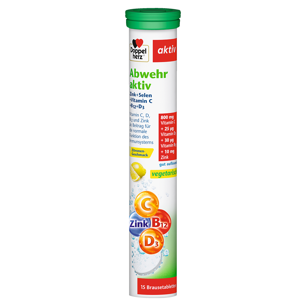 Bild: DOPPELHERZ Abwehr aktiv Zink + Selen + Vitamic C + B12 + D3 Brausetabletten