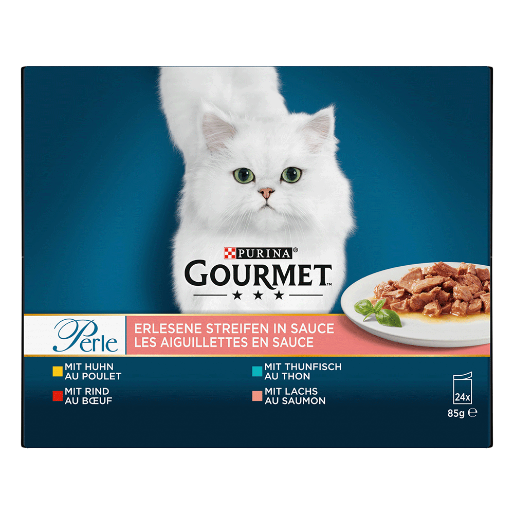Bild: GOURMET Erlesene Streifen in Sauce, Huhn Thunfisch Rind Lachs