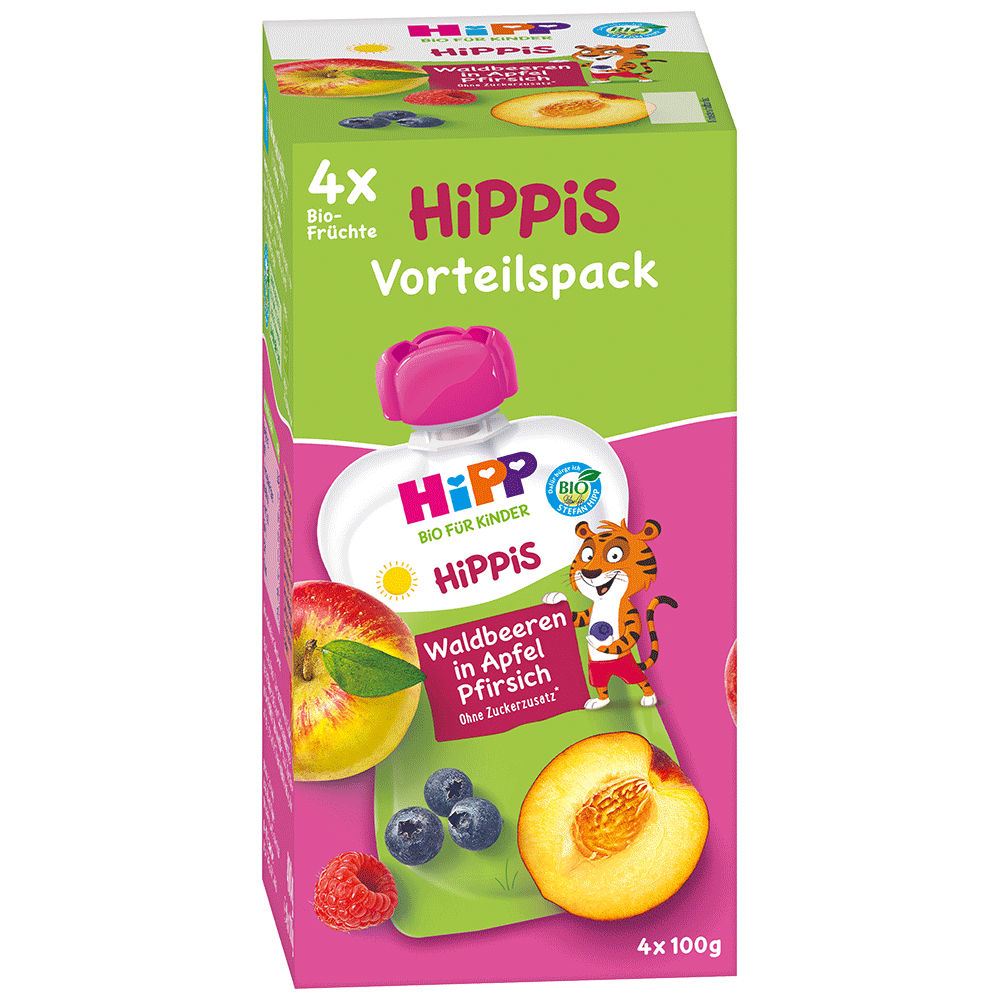 Bild: HiPP Hippis Quetschie Waldbeeren in Apfel Pfirsich
