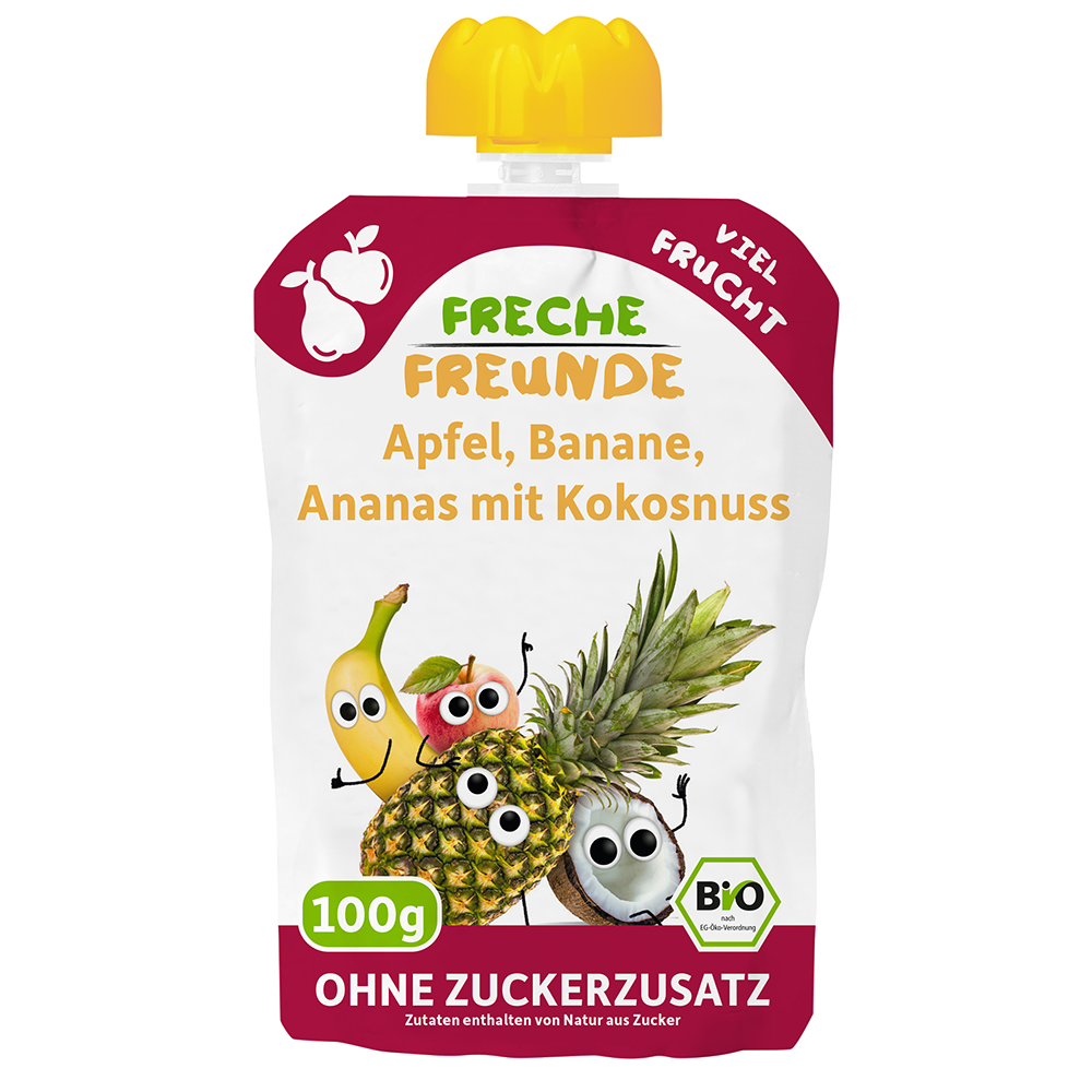Bild: Freche Freunde Quetschie Apfel, Banane, Ananas mit Kokosnuss
