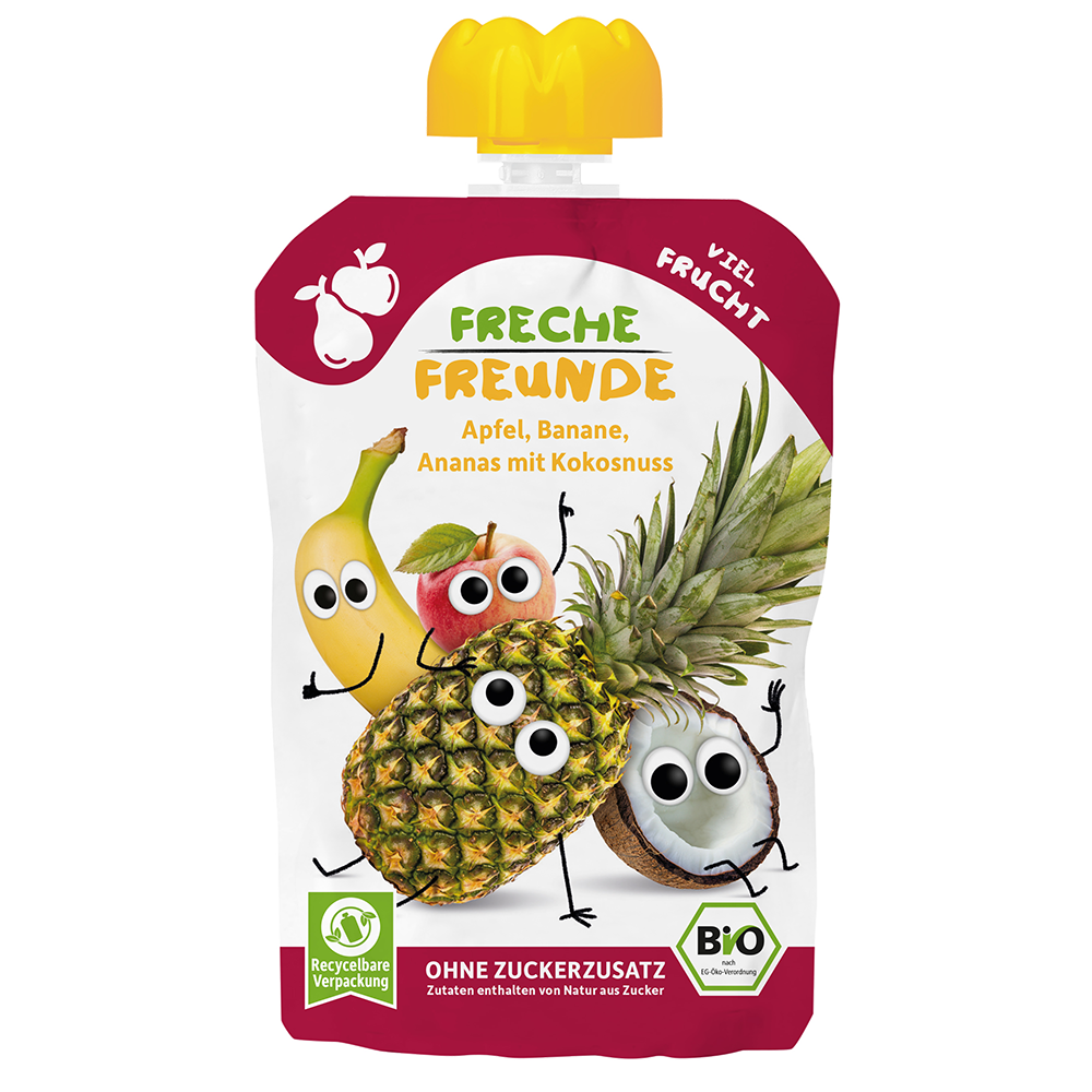 Bild: Freche Freunde Quetschie Apfel, Banane, Ananas mit Kokosnuss