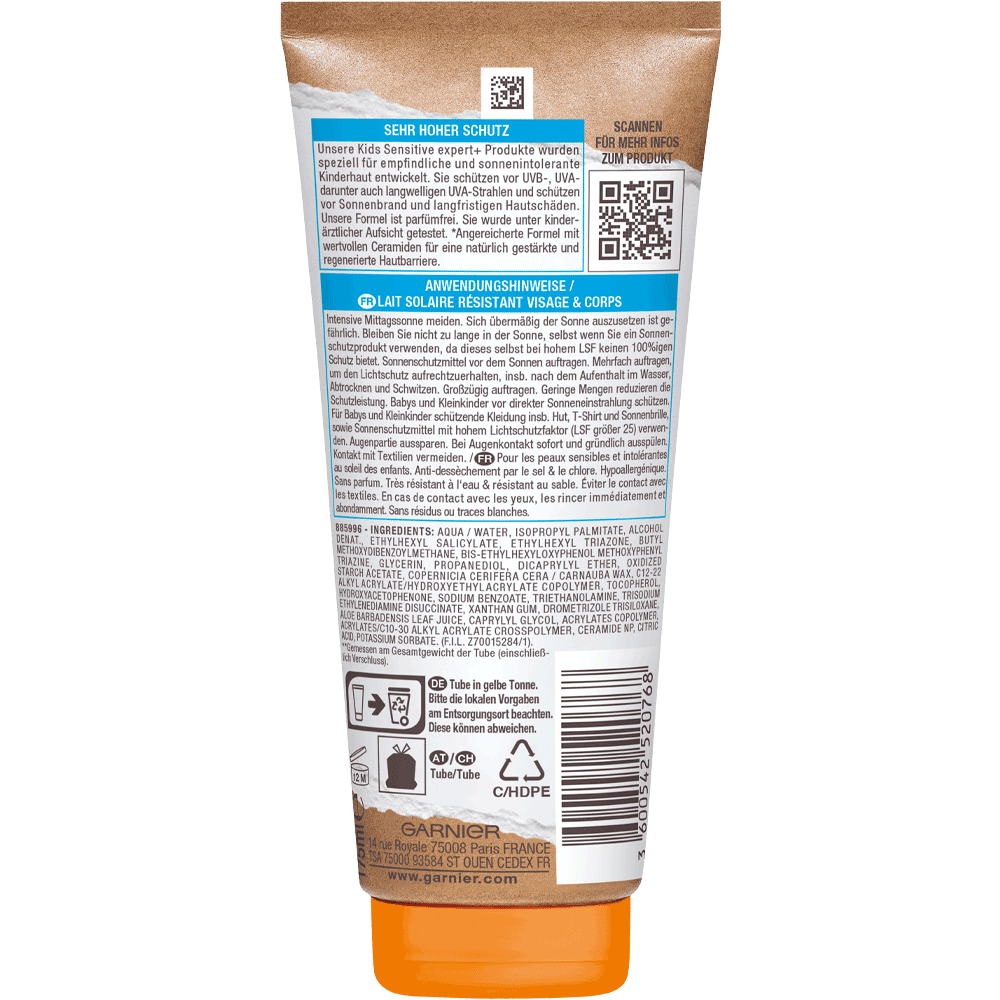 Bild: GARNIER AMBRE SOLAIRE Kids Sensitive expert+ Sonnenschutz-Milch LSF 50+