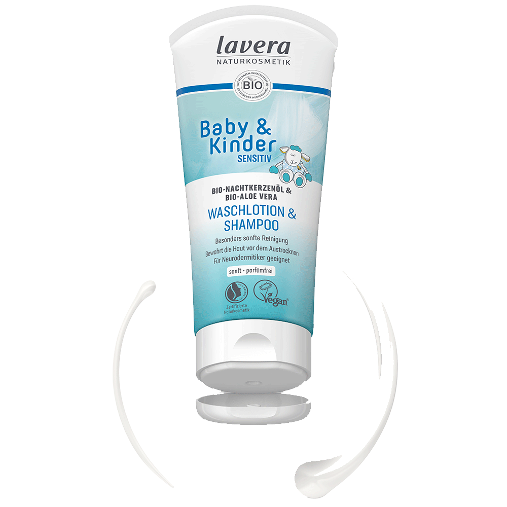 Bild: lavera Baby und Kinder Sensitiv Waschlotion und Shampoo