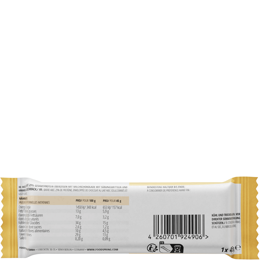 Bild: foodspring Protein Bar Extra Chocolate Soft Caramel