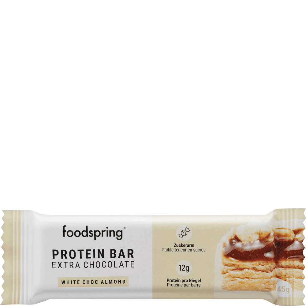 Bild: foodspring Protein Bar Extra Chocolate White Choc Almond
